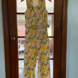 Floral Sleeveless Jumpsuit - Yellow and Green